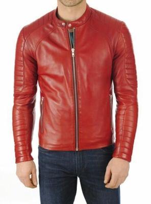 Men's Genuine Lambskin Leather Jacket Stylish Red Fashionable Motorcycle Biker