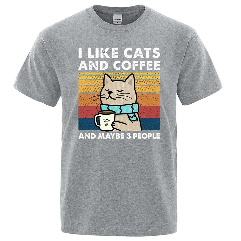 Футболка I Like Cats And Coffee Street для мужчин, модная повседневная свободная хлопковая одежда, дышащая футболка с круглым вырезом в стиле хип-хоп