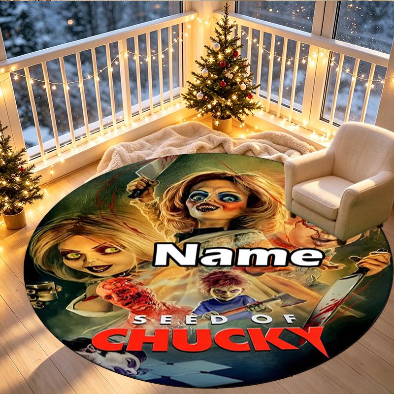 Custom Name Personalized horror movie Print Round Rug, Versatile Home Decor Carpet, for Playroom, Apartment, Balcony, Entryway, Hallway Gift