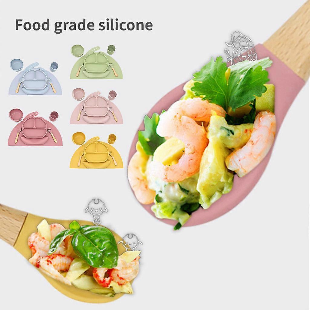 Baby Silicone Bib Divided Dinner Plate Suction Bowl Spoon Fork Water Cup Placemat Set Training Feeding Food Utensil Dish Yellow