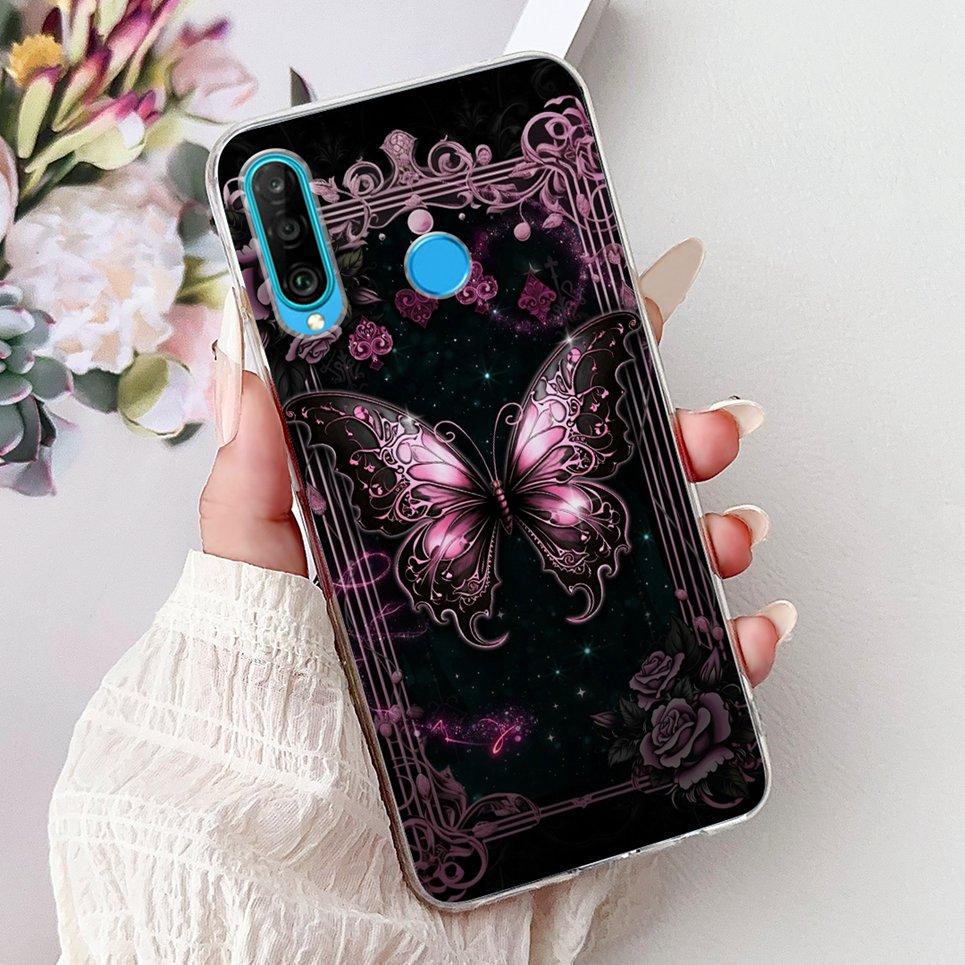 Cover For Huawei P30 Lite P10Lite Back Bumper Huawei P20 Lite Colorful Butterfly Flower Painting Phone Case Transparent Soft TPU