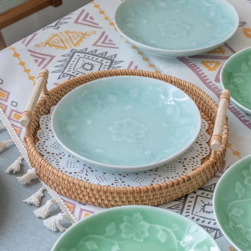 Креативная рельефная керамическая тарелка с цветами, высококлассные обеденные тарелки в китайском стиле, тарелка для вкусных блюд, тарелка для салата, изысканная домашняя посуда