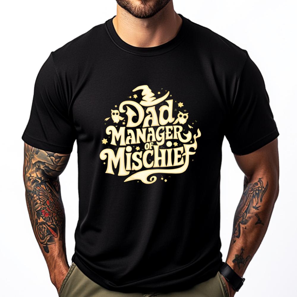 Funny Men Magical Dad Manager Of Mischief Oversized T Shirt Meme Tshirt St Patricks Day Graphic Camiseta