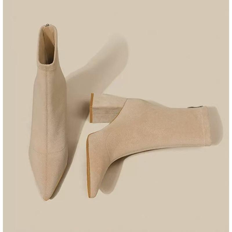 Осенне-зимние вязаные эластичные носки-ботинки женские на низком каблуке короткие ботильоны с острым носком женские ботильоны до щиколотки размер 42