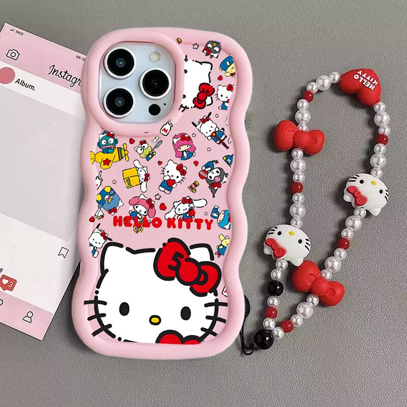 Мультяшный браслет Hello Kitty Чехол-цепочка Для OPPO A60 A6 A5 PRO A79 Reno 15F 14F 13F 12 11 10 Pro 12F 11F A36 A78 5G Волна Чехол