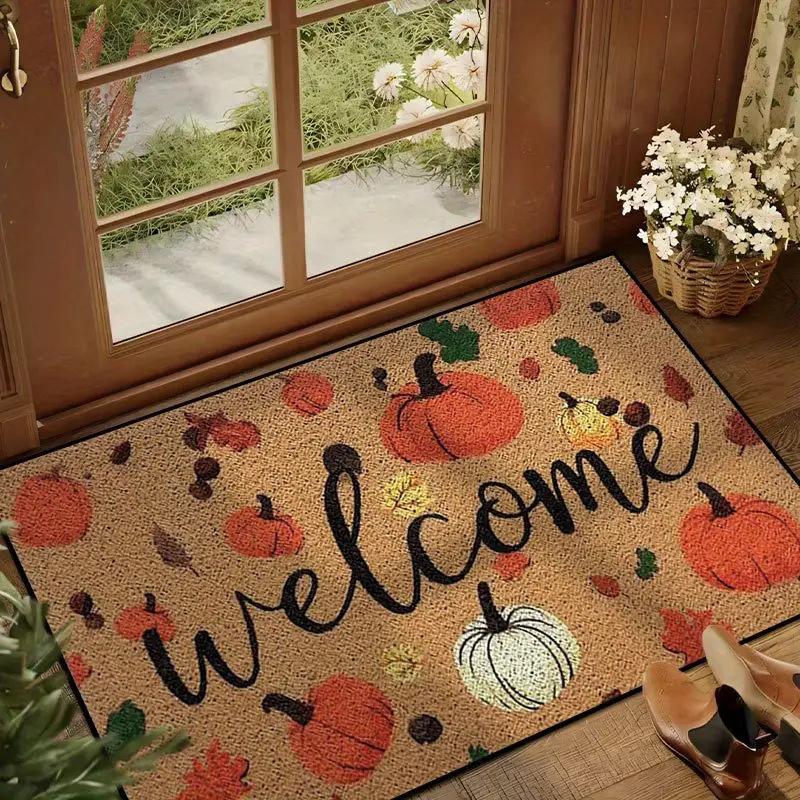 60*90cm Thanksgiving Printed Floor MATS, Decorative MATS for Entering and Leaving The House, Anti-slip Foot MATS for Bathrooms and Toilets