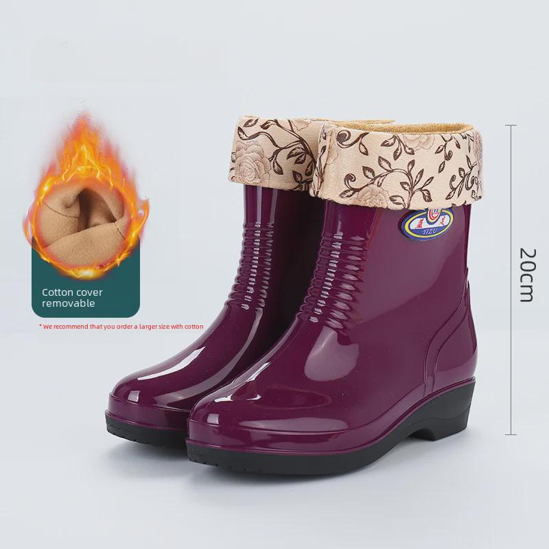 Women's Waterproof Mid-Tube Winter Rain Boots - Non-Slip, Velvet-Lined, Fashionable, Thickened for Warmth