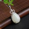 Hetian Jade Teardrop Pendant Necklace, Sterling Silver Crown Inlaid White Jade, Court Style Jewelry Gift for Women