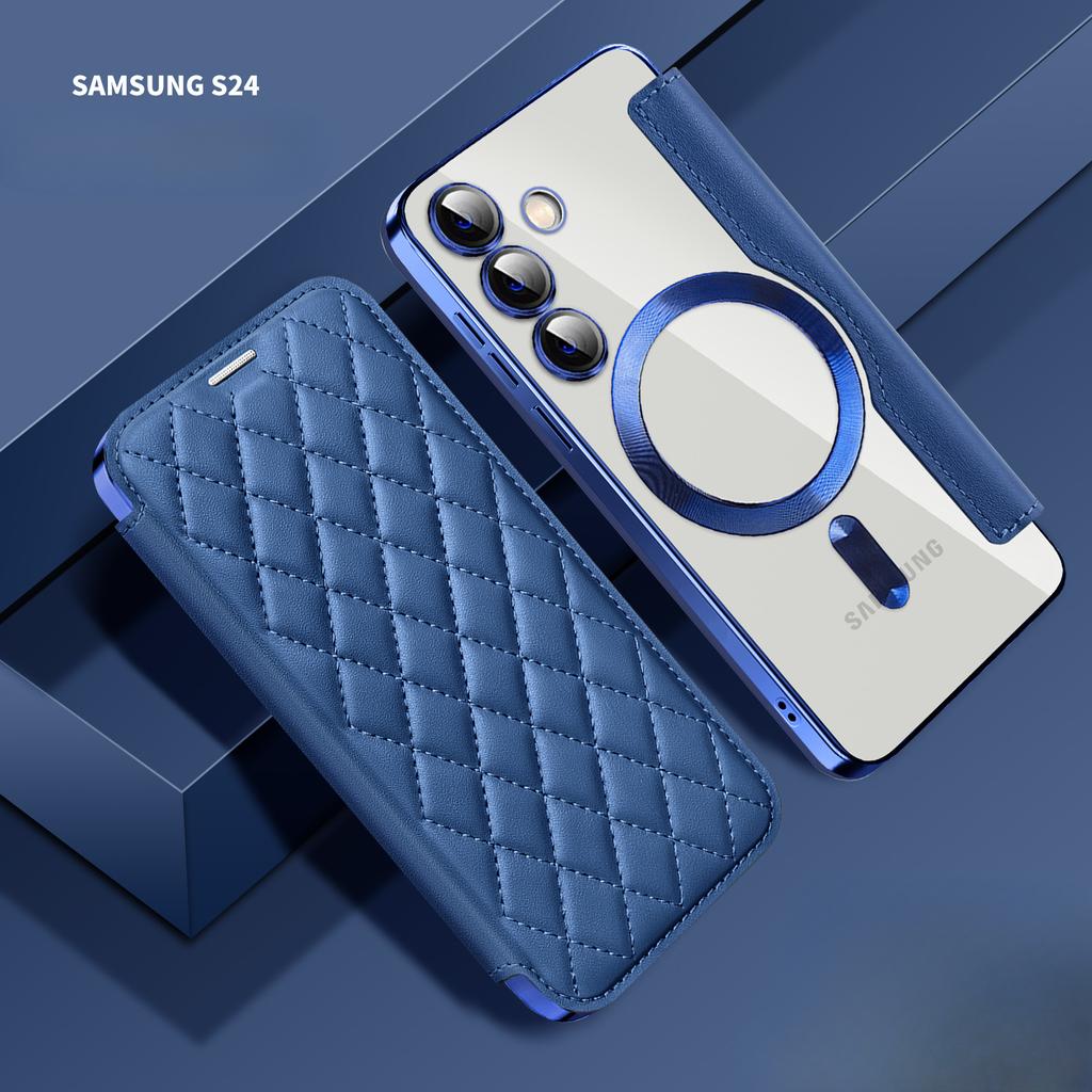 Чехол-книжка из кожи с магнитным покрытием для Samsung S24U/S23Fe/S22 +/A05S с гальваническим покрытием