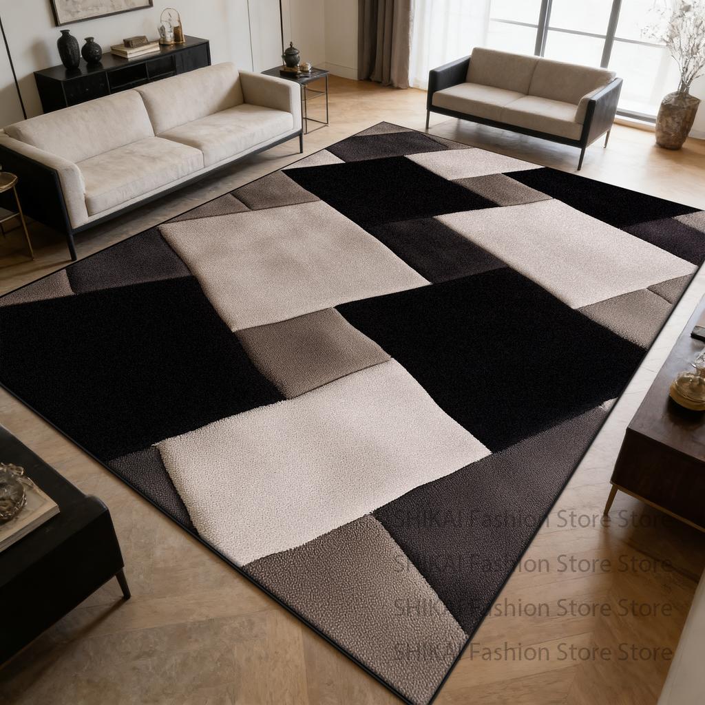 Modern Grey White Geometry Living Room Carpet Decoration Bedroom Bedside Antiskid Fluffy Rug Washable Soft Large Area Floor Mats