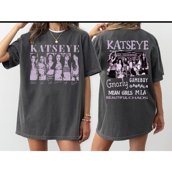 2026 Футболка Katseye с двусторонним принтом, Футболка Katseye Kpop, Футболка Katseye Beautiful Chaos, Подарки для фанатов Kpop музыки, Футболка Katseye для девочек, Футболка Katseye на день рождения Kpop