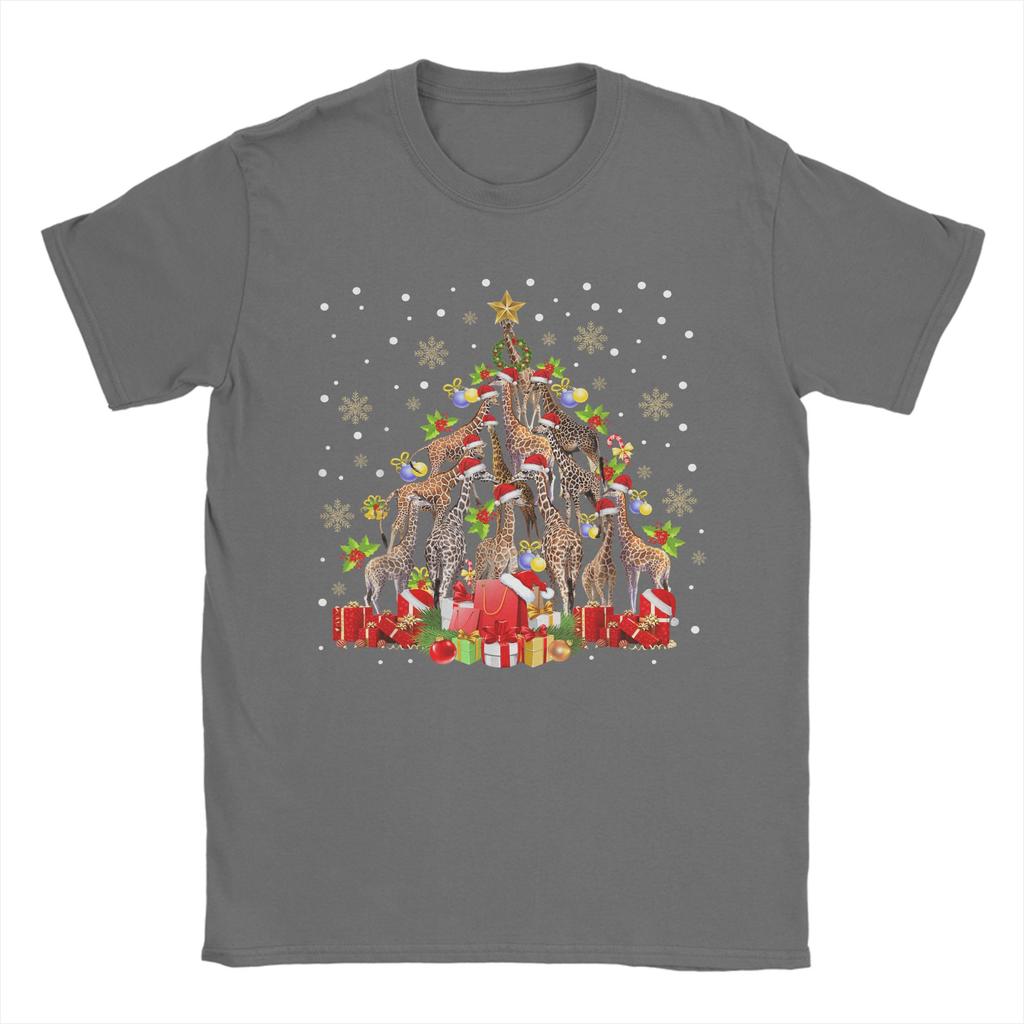 Giraffe Christmas Tree Light Sweater Xmas Ugly T-Shirt Harajuku T-Shirts Short Sleeve Funny Tops Cotton Round Neck Top Tees
