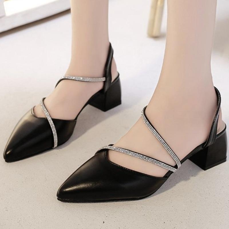 Ladies Baotou Sandals 2025 Summer New Coarse Heel Shoes Diamond Fairy Versatile Skirt Sandals Elegant Fashion Women's Shoes
