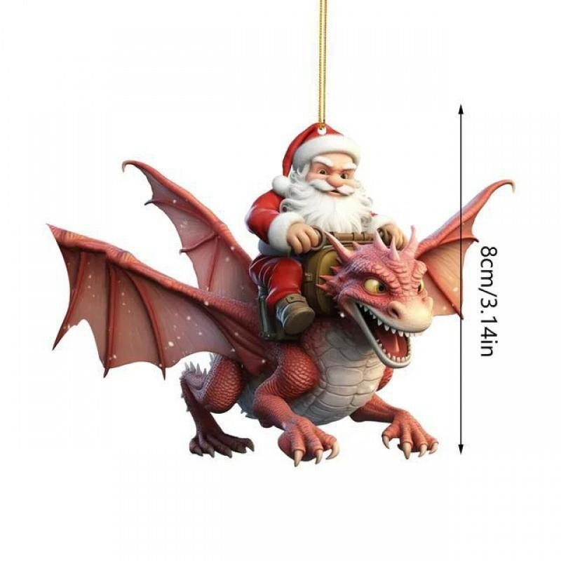 Festive Cartoon Acrylic Santa On Dragon Gift Drop Holiday Car Hanging Ornament