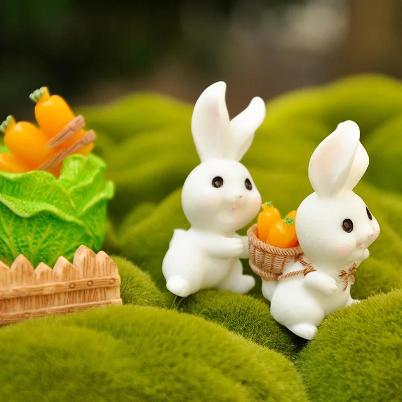 Cute Rabbit Bunny Ornament Resin Home Mini Bunny Miniature Figurines Miniature Landscape Decoration Home Easter Decoration