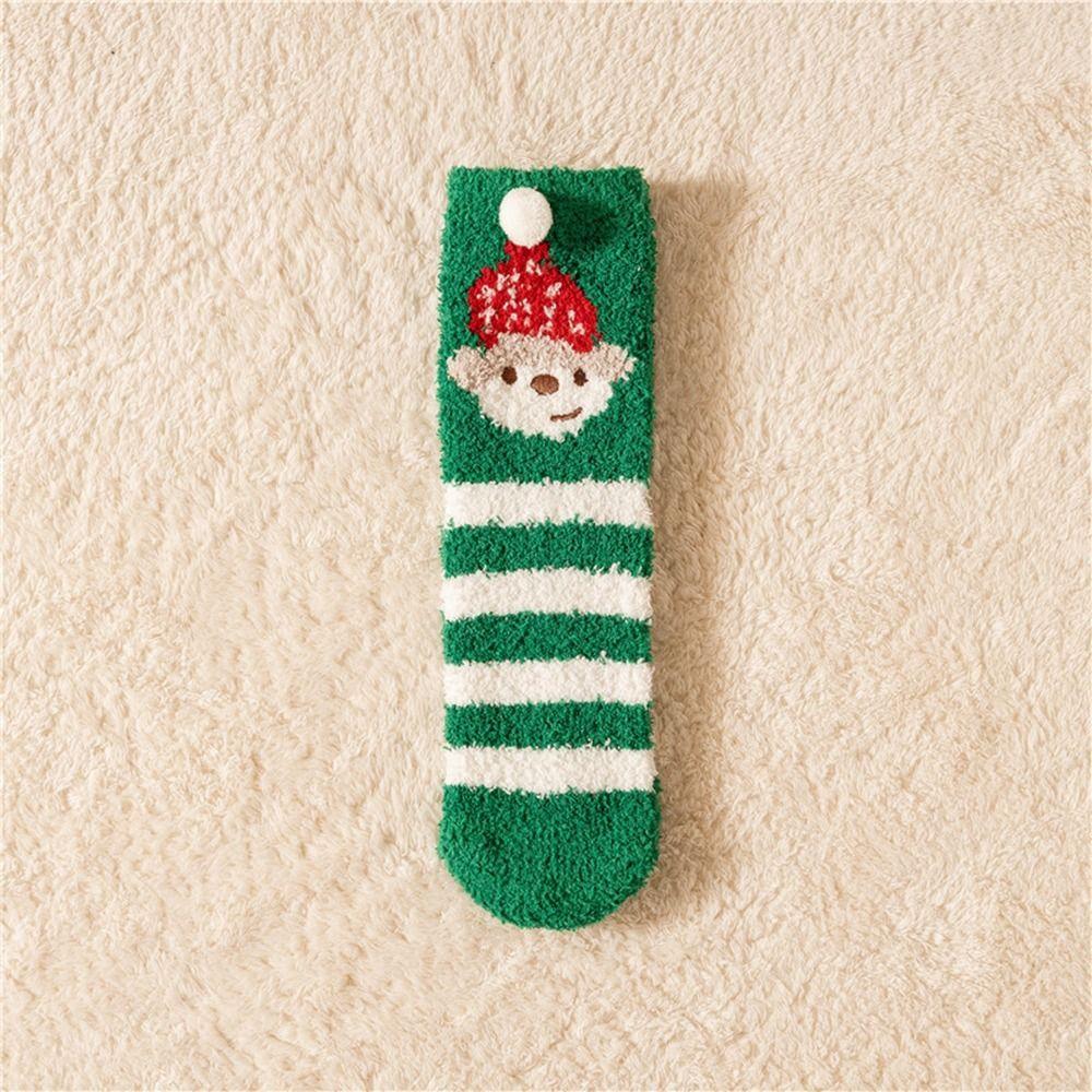 Cartoon Floor Sleep Socks Snowman Winter Red Green Elk Coral Velvet Socks Middle Tube Socks Women Hosiery Christmas Socks