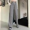 Новые поступления 2022, спортивные штаны, женские широкие брюки в стиле ретро, ​​с высокой талией, эластичные женские брюки в клетку, черные свободные длинные брюки