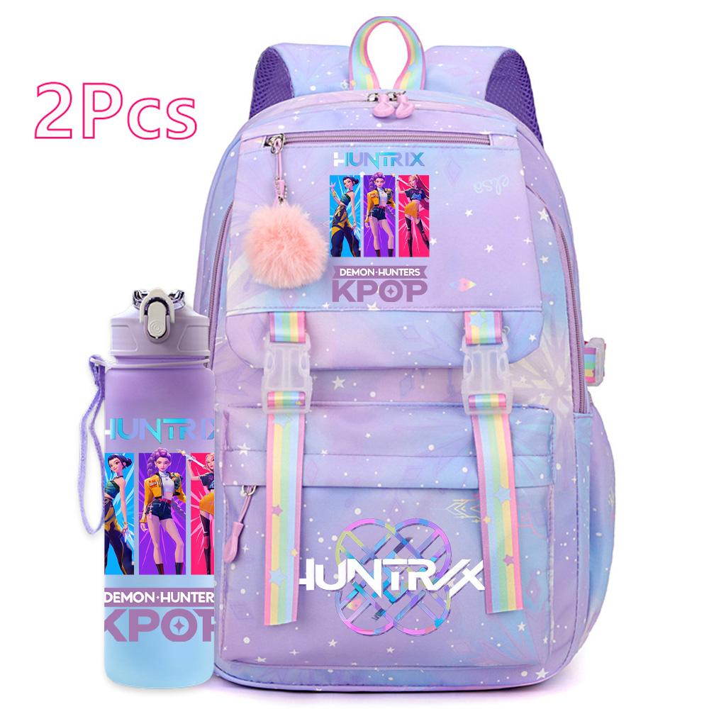 2 шт./набор Милый аниме K-pop рюкзак с принтом 750 мл бутылка для воды большой вместимости дорожная сумка для девочки-подростка мальчика школьный портфель детский подарок рюкзак