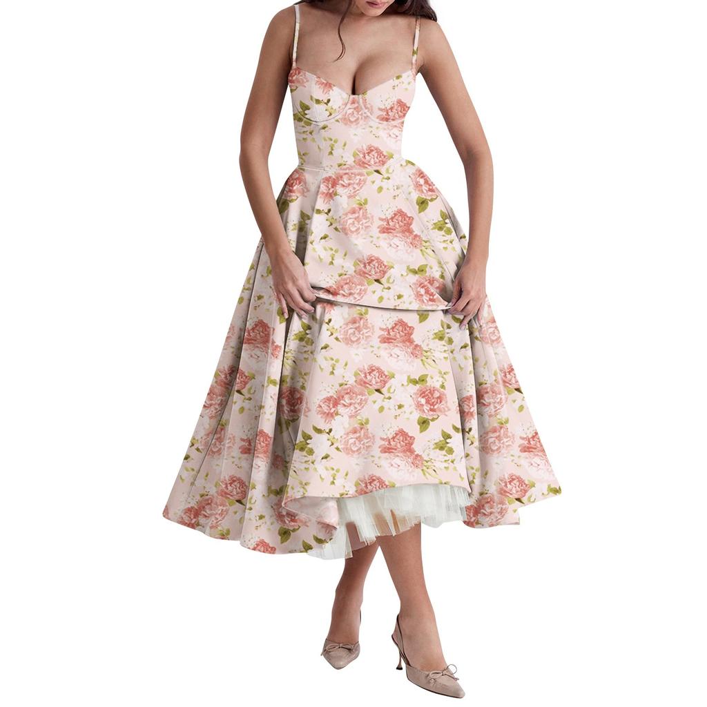 Женское модное однотонное платье принцессы с сеткой и двухслойным платьем на подтяжках