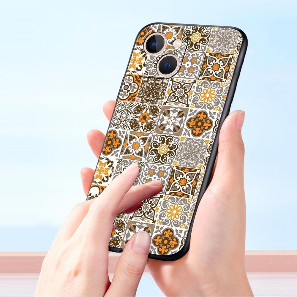 Цветочный тотем мандалы Роскошный чехол для телефона Для iPhone 13 15 14 12 11 Pro MAX XR X SE XS 7 8 Plus Силиконовый Черный Защитный чехол