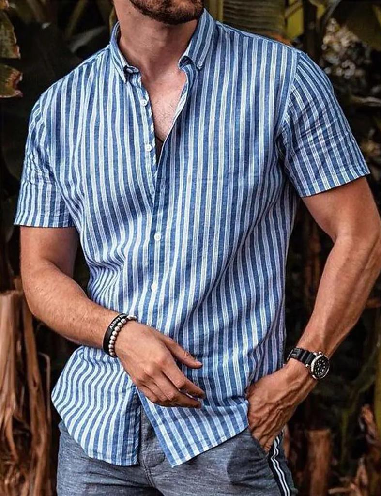 Гавайские рубашки для мужчин, винтажная летняя рубашка в полоску с коротким рукавом, свободная уличная мужская дизайнерская одежда, Camisas De Hombre