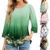 Женские топы с рукавами-колокольчиками 3/4, летние плиссированные рубашки с круглым вырезом, модные нарядные повседневные блузки-туники свободного покроя