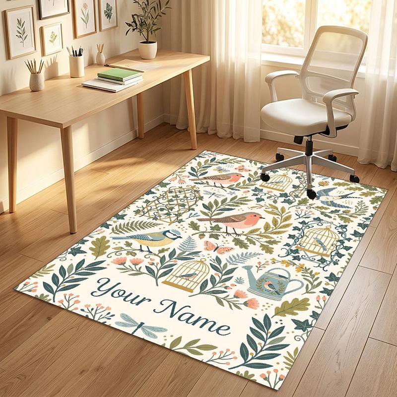 Birds Theme Soft Crystal Velvet Rug Custom Name & Text Print Non Slip Floor Rug for Bedroom Living Room