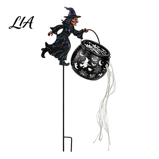 Outdoor Halloween Decorations Witch Cauldron Garden Light, Metal Yard Stake with LED String Festive Holiday Gift for Gardeners Lights, Waterproof Pot