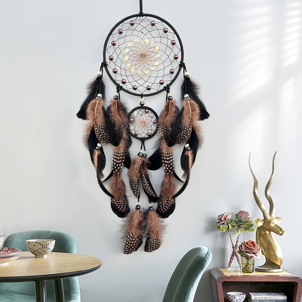 Glowing In Dark Dreamcatchers Wall Hanging Ornament with Feathered Tassels Wind Chimes for Bedroom and Nursery Decors