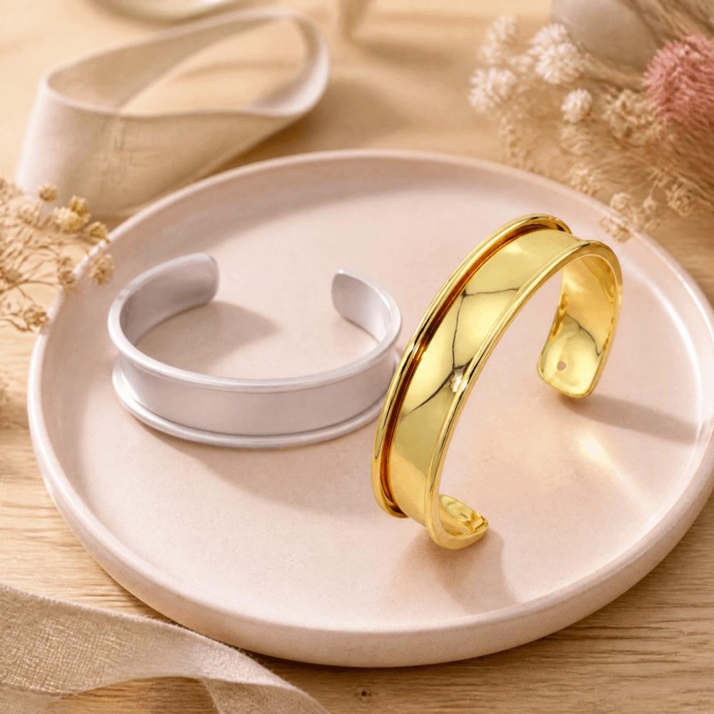 Smooth Wide Concave Groove DIY Bracelet 18K Genuine Gold Simple Bracelet Base for Women