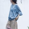 Women Vintage Cotton Linen Solid Color O-Neck Half Sleeve Tees Summer Loose Women T-shirts
