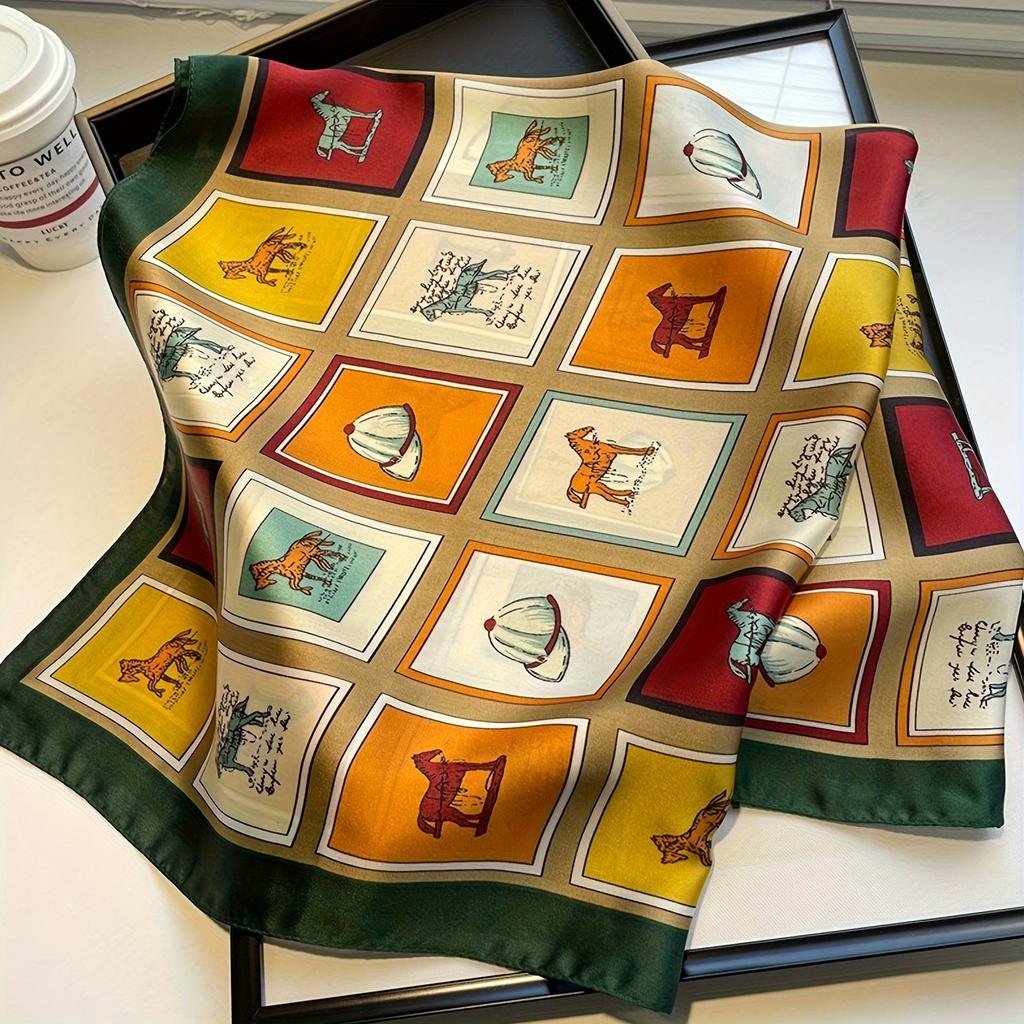 27,55-дюймовый квадратный шарф с принтом лошади, имитация шелкового шейного платка, стильный солнцезащитный платок для женщин