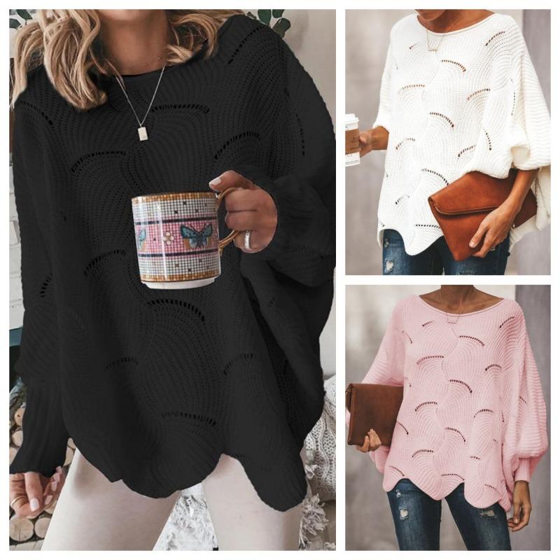 Women Hollow Out Sweater Elegant Loose Knitted Pullovers Female Casual O Neck Solid Color Sweaters Spring Autumn Winter