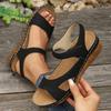 New Slope Heel Platform Sandals Women's Large Size One-word with Fish Mouth Velcro Beach Sandals