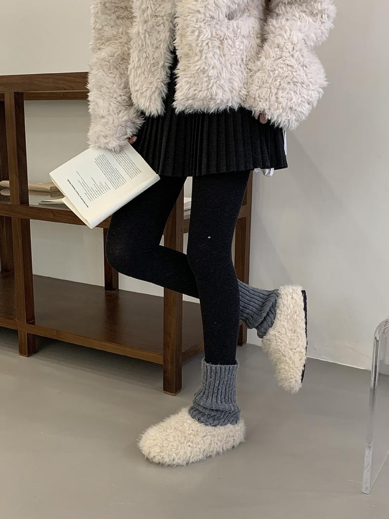 Корейская версия туфель из овечьей шерсти на одной педали, большие шерстяные тапочки с внутренней полупрозрачной подкладкой, сумка-мешок для ног, плоская женская обувь.