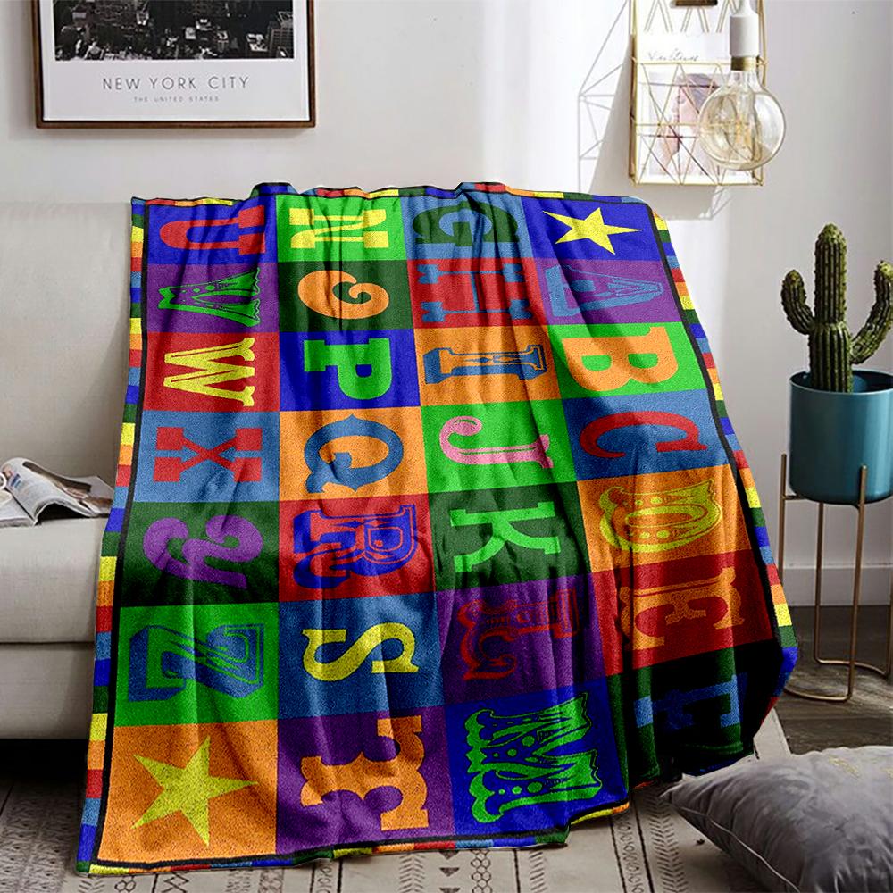 Colorful Alphabet Pattern Flannel blanket for bedroom, living room, sofa, and nap
