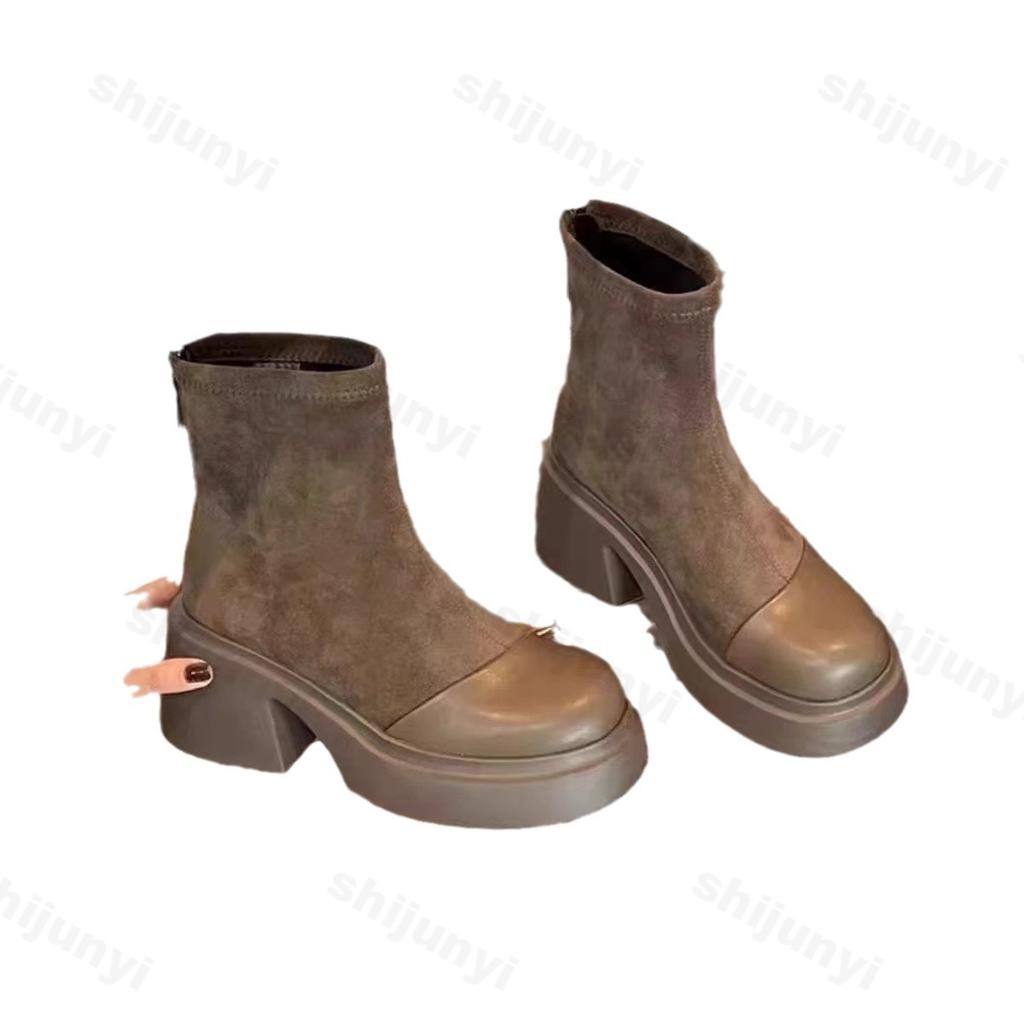 Британский стиль платформы сапоги женская обувь 2024 новые замшевые кожаные ботильоны эластичные панк обувь женские толстые подошвы мотоциклетные сапоги