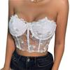 Women Bustier Tube Tops Embroidery Flower See Through Off Shoulder Tank Tops Daily Club Party Casual Slim Fit Summer Crop