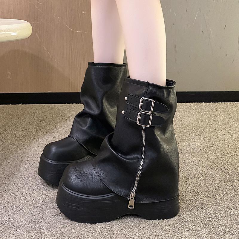 Женские полусапоги 9 см Новые шнурованные лакированные ботинки на массивной подошве в стиле панк Осенние туфли на высоком каблуке Платформа Мотоботы для женщины