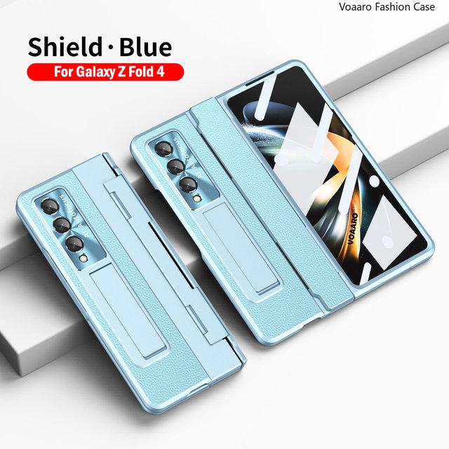Защитный чехол с выравнивающим шарниром для Samsung Galaxy Z Fold 4, кожаный чехол-держатель-подставка с покрытием переднего экрана, стеклянная пленка