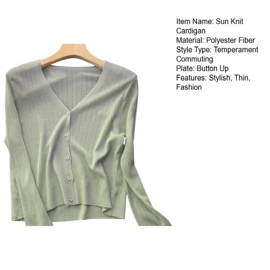 Женский кардиган Yousheng Sun Knit с длинным рукавом и V-образным вырезом на пуговицах, тонкое шелковое пальто, летний ребристый укороченный топ для активного отдыха, путешествий, работы, пляжа