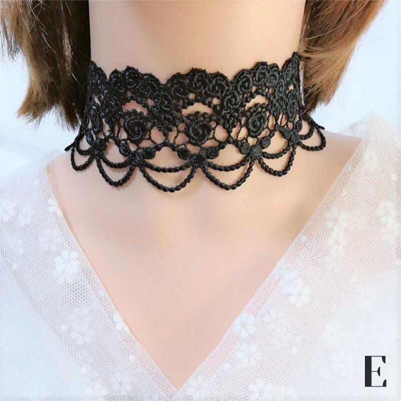 Винтажный классический готический тату-чокер с кружевом для женщин, черный кулон-шарм
