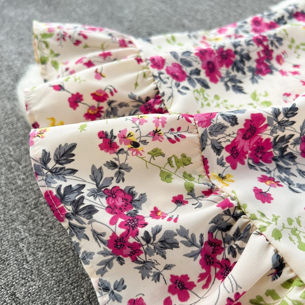 Женские летние каникулы с одним вырезом без бретелек с коротким рукавом и длинными цветочными платьями на талии