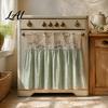 Farmhouse Kitchen Linen Decor Stove Skirt Plaid Crochet Lace Oven Curtain Appliance Handle Shield Skirt Curtain with Ties for Cottage Cover
