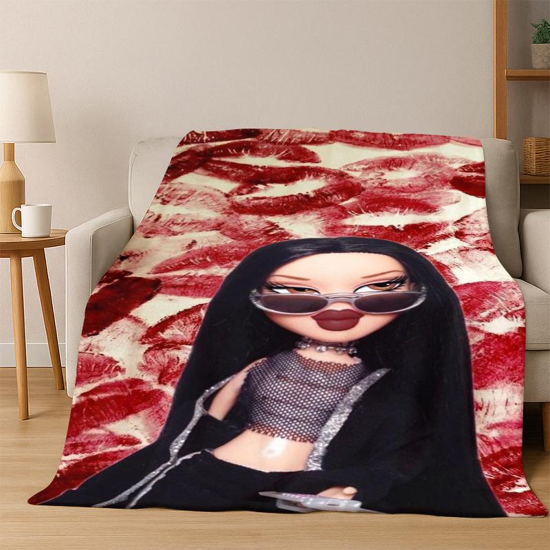Cartoon Bratz Doll Cute Girl Flannel Blanket Soft Warm Blanket Throw Blanket for Bedroom Living Room Bed Travel Picnic Gift kid
