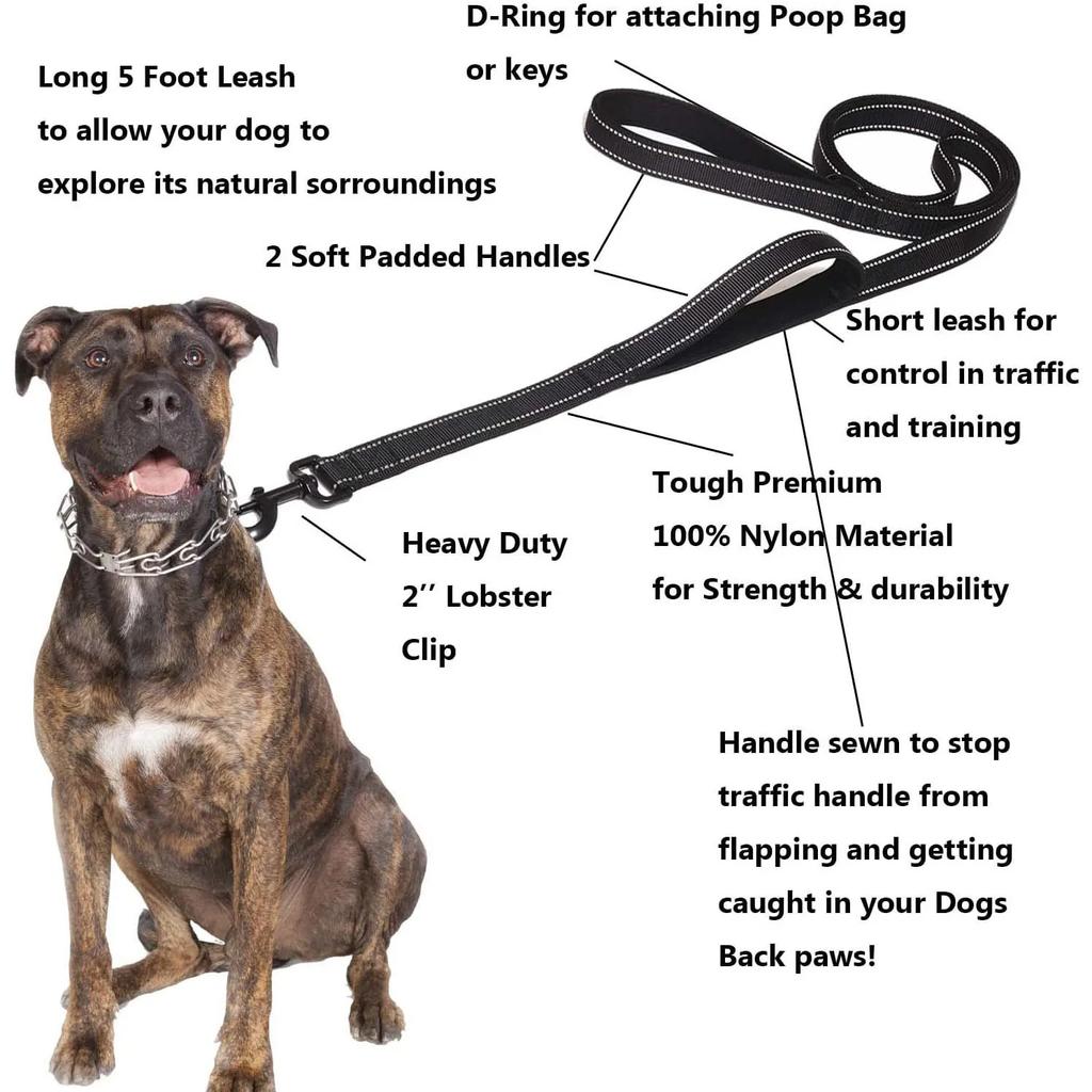 Dog Leashes Outdoor Travel Dog Training Chain Heavy Duty Double Handle Lead for Greater Control  Training Dual Handle
