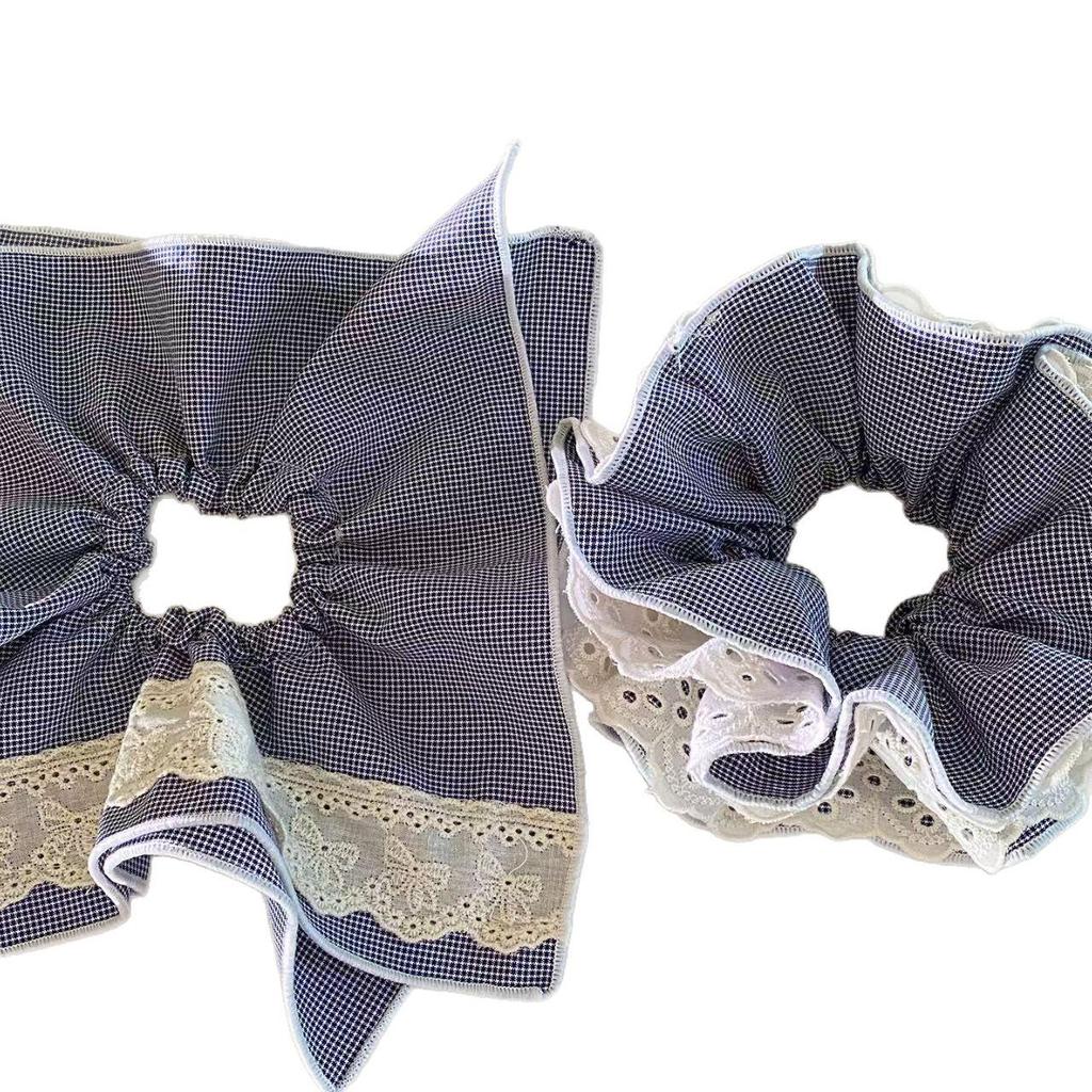 Корейский кружевной клетчатый шарф-резинка для волос - Элегантный аксессуар для конского хвоста