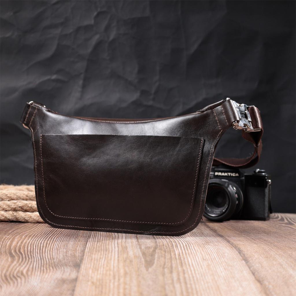 Стильная бананка для мужчин из натуральной кожи GRANDE PELLE Bag 22814 Коричневый