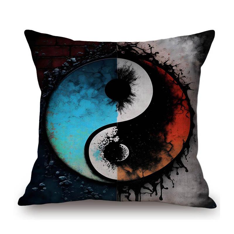 Nature Cycle Cosmic Harmony Yin Yang Five Elements Home Decoration Art Sofa Throw Pillow Case Cotton Linen Asian Cushion Cover