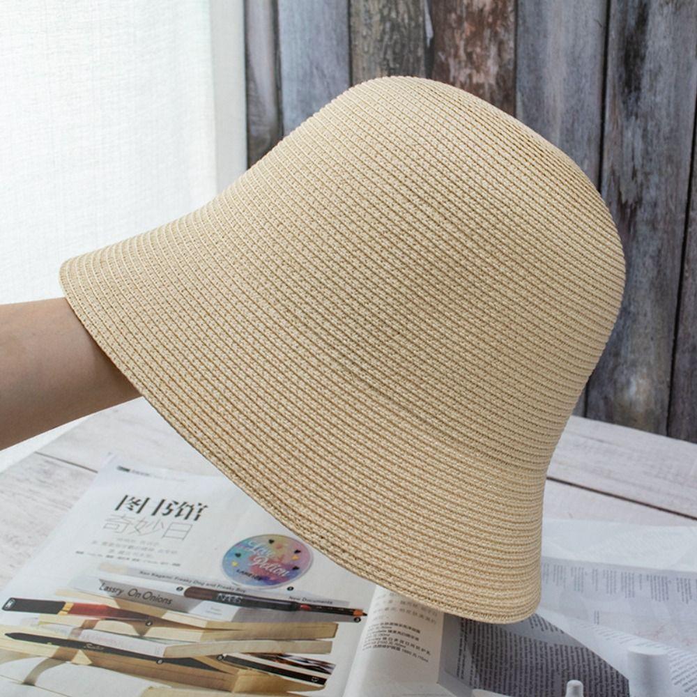 Дышащая женская соломенная шляпа-ведро, однотонная летняя дорожная солнцезащитная шляпа, модная шляпа рыбака